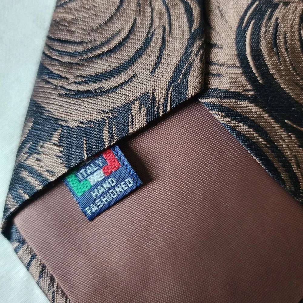 Valentino Pietro Tie Mens OS Bronze Black Excellent Silk Swirl Hand Made Italy
